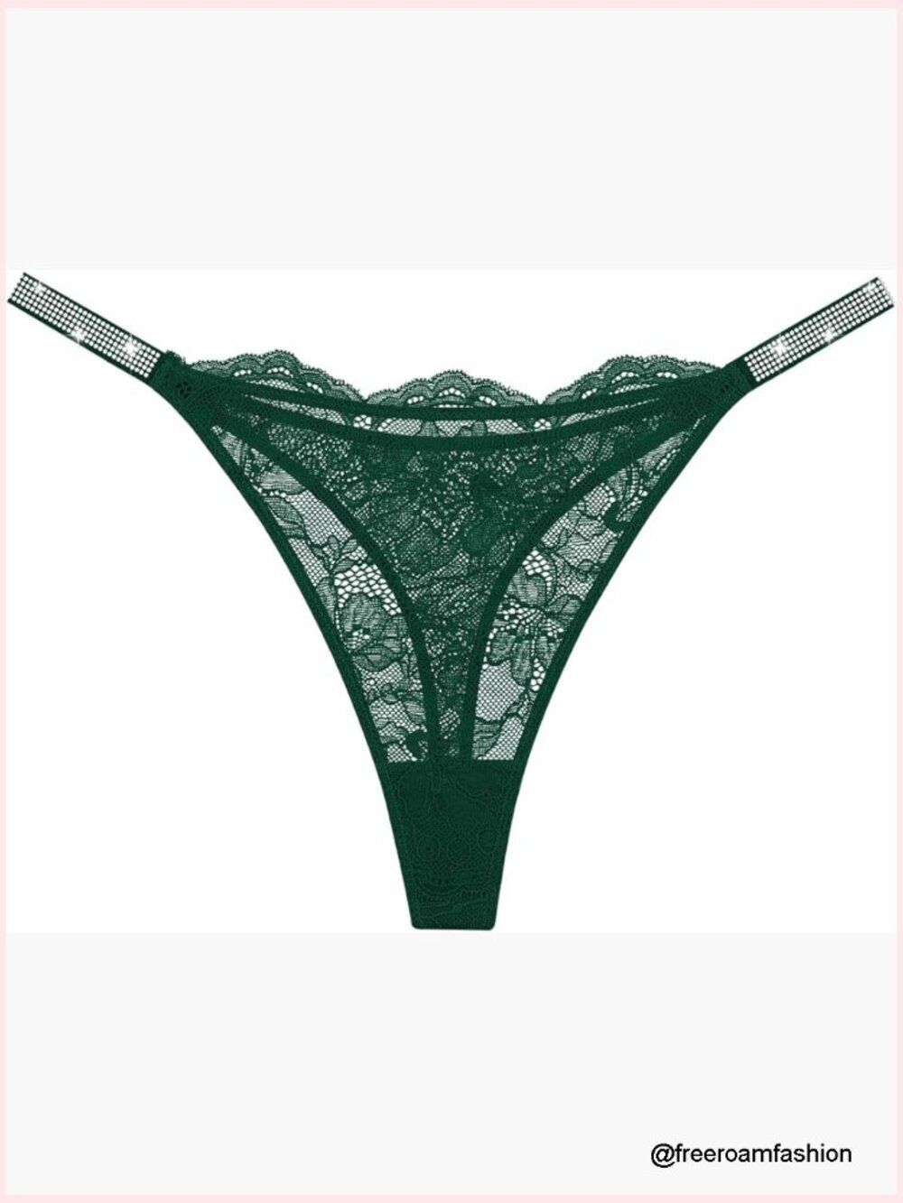 Lace Rhinestone Strap Thong Panties Stretch Breathable Low Waist